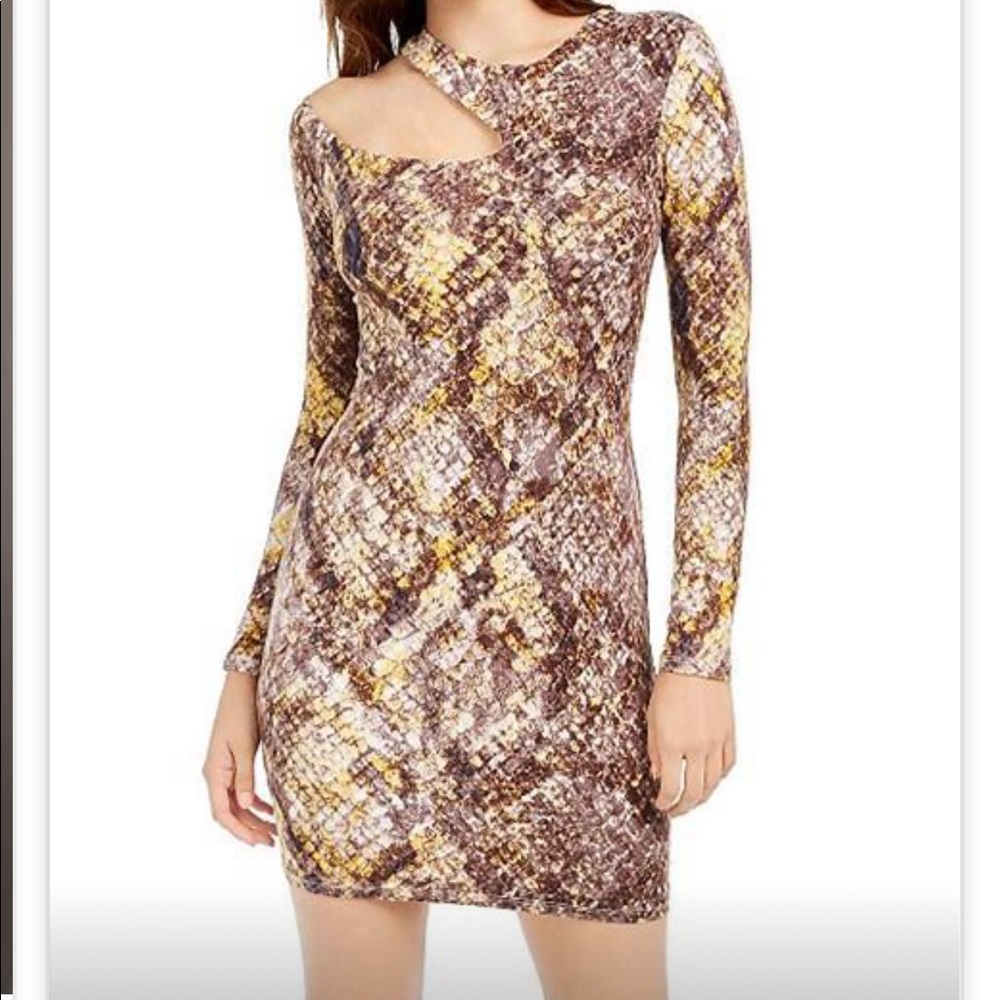 Guess NWT Bodycon Dress Snake Print Cut Shoulder S